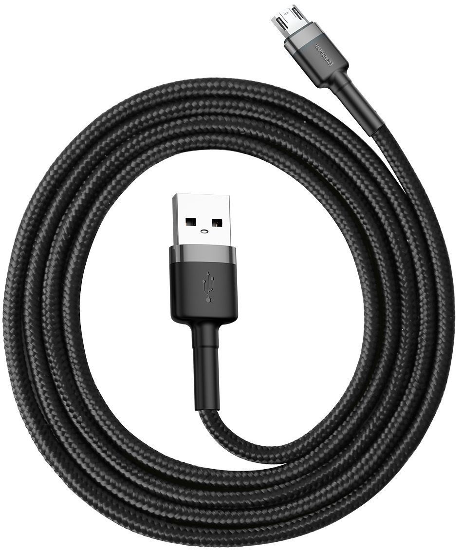 Кабель BASEUS Cafule Micro USB Cable 2.4A 1.0m - Black/Gray, слайд 3