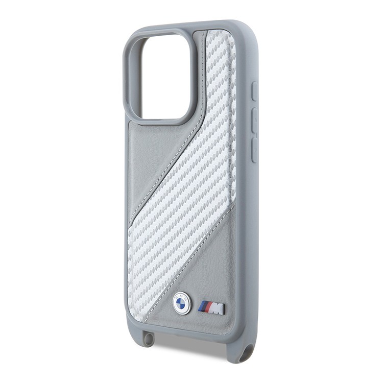 Чехол для iPhone 16 Pro Max BMW Crossbody PU Cardon stripe Metal logo Hard Grey, картинка 1