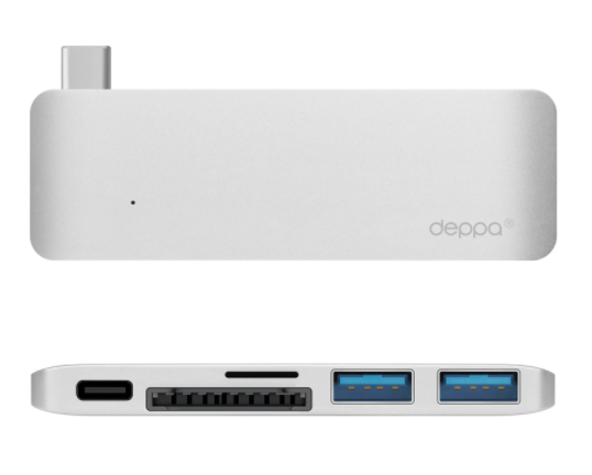 Deppa USB Type-C адаптер 5 в 1 для MacBook - Silver