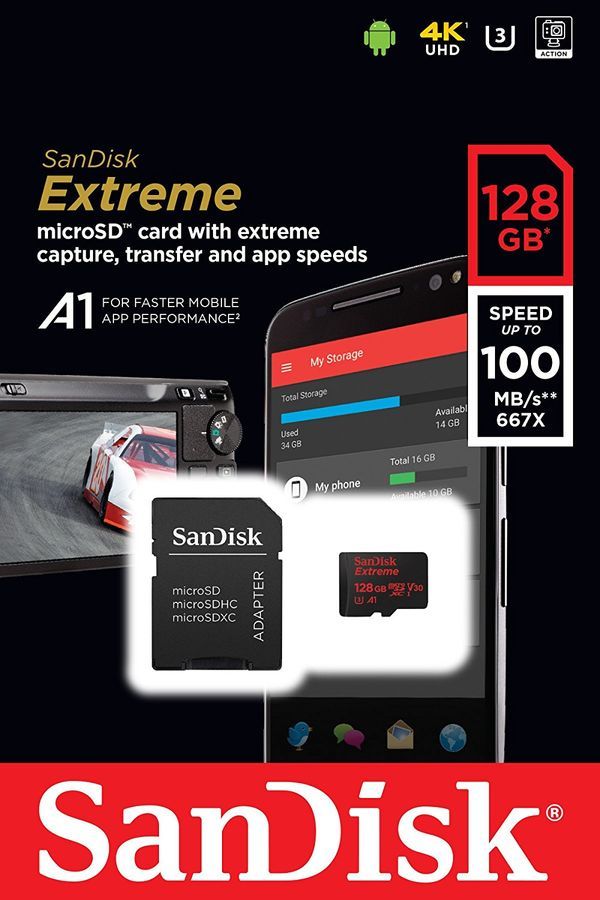 Карта памяти SanDisk microSDHC UHS-I Extreme 128 ГБ Class 10 SDSQXAF-128G-GN6MA, слайд 3