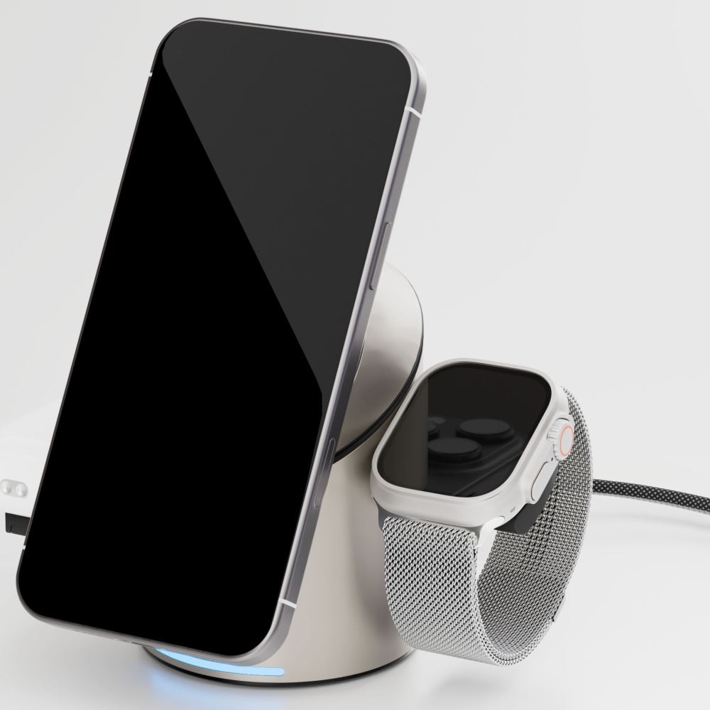 Беспроводное зарядное устройство VLP Tower Power 3 in 1 для Apple, натуральный титан , картинка 4