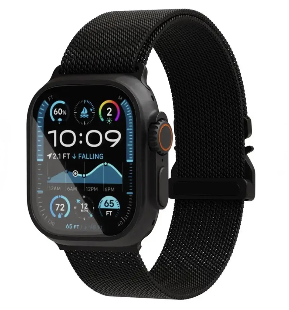 Ремешок для Apple Watch VLP Milanese Band Pro 42/44/45mm, из нержавеющей стали, черный