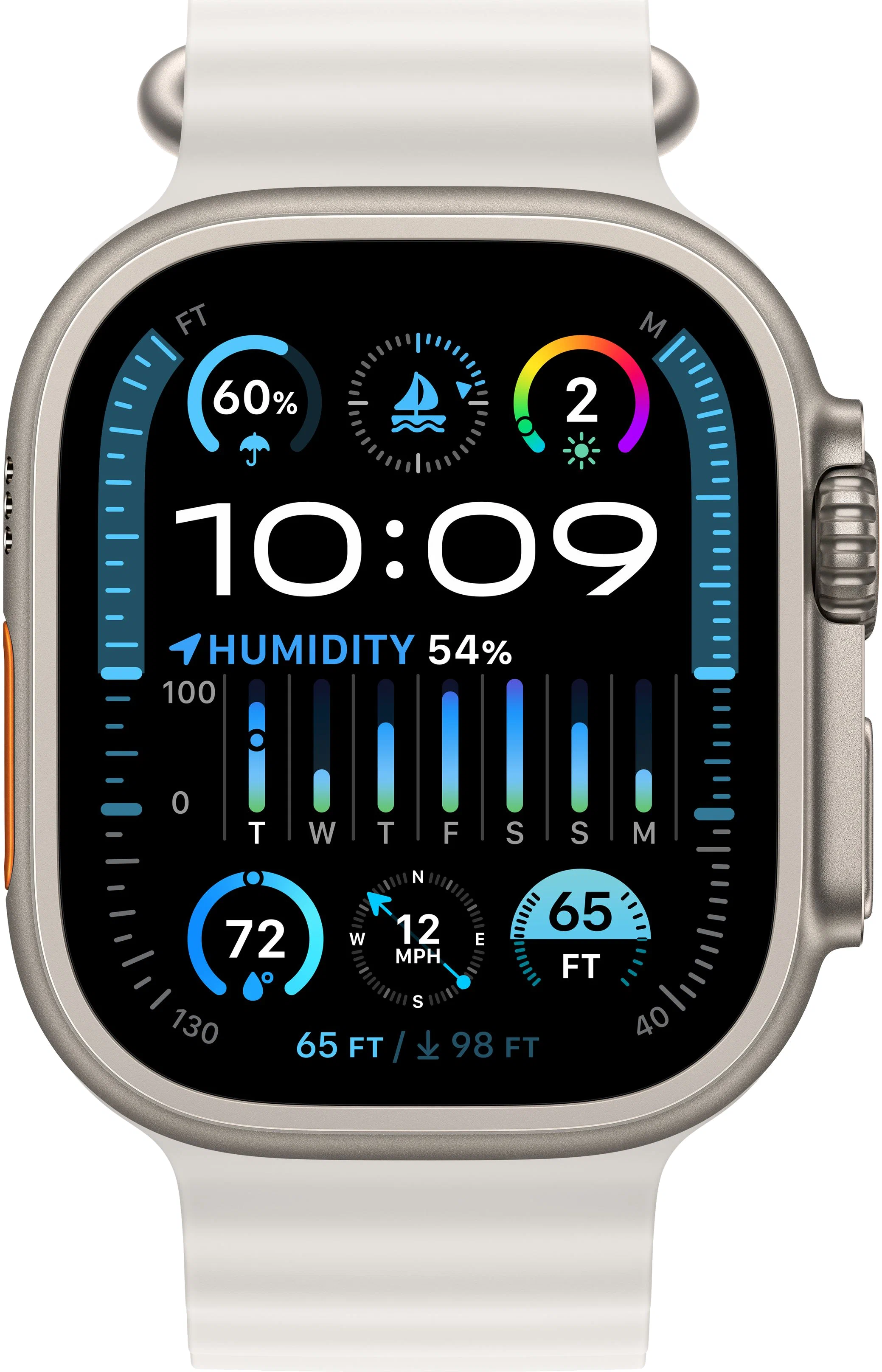 Apple Watch Ultra 2 GPS, 49 мм, корпус из титана, ремешок Ocean белого цвета, картинка 2