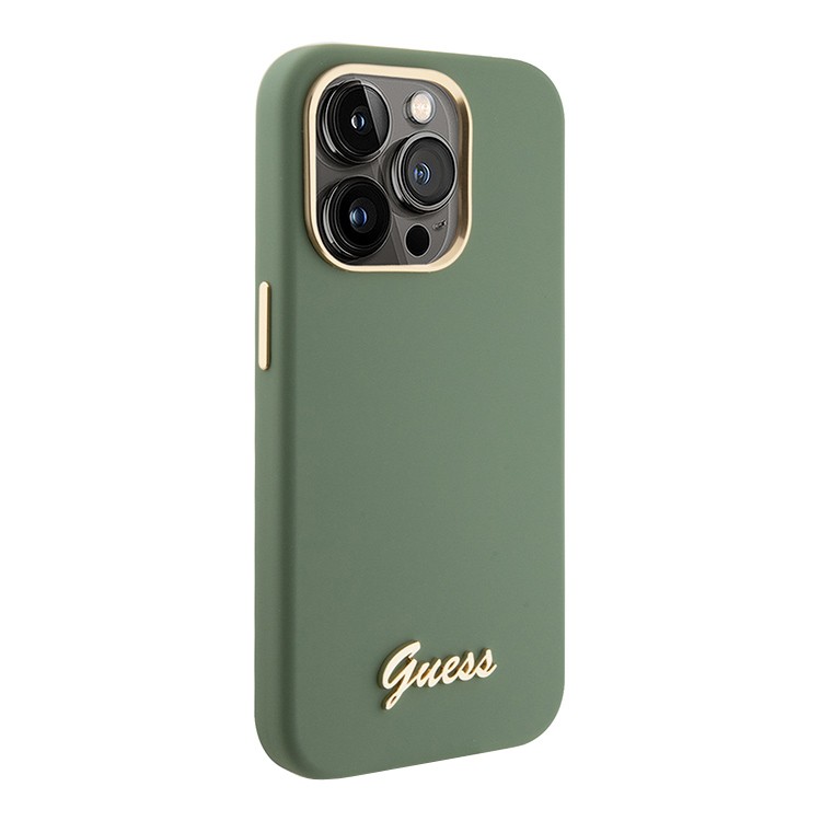 Чехол для iPhone 15 Pro Max GUESS Silikone Gold metal logo Camera fhame Hard Khaki, картинка 4
