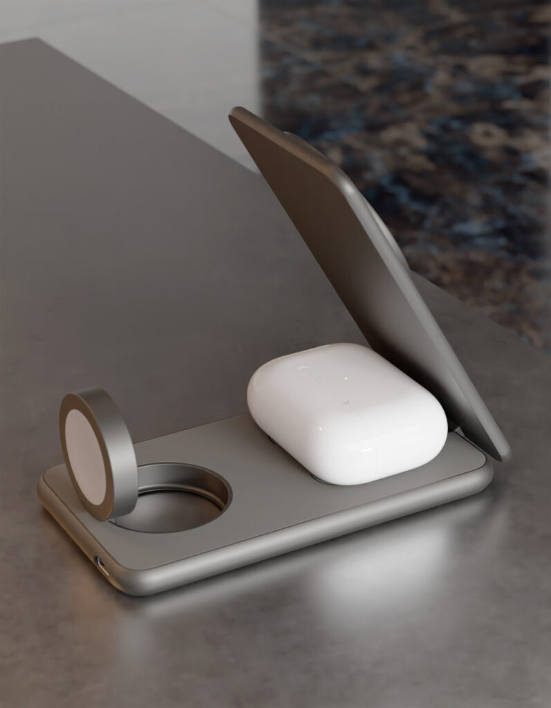 Беспроводное зарядное устройство VLP Alum Power Pro 3 in 1, натуральный титан, картинка 8