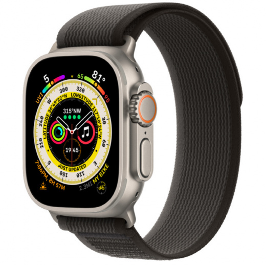 Apple Watch Ultra GPS + Cellular, 49 мм, Titanium, ремешок Trail черного/серого цвета