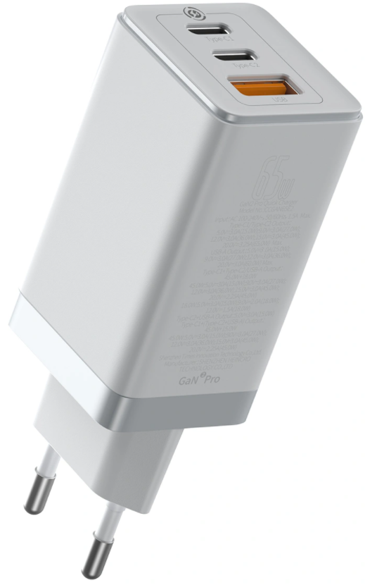 СЗУ BASEUS GaN 2 Pro Quick charger Type-C 2 + USB 65W (CCGAN2P-B02) Белый, картинка 2