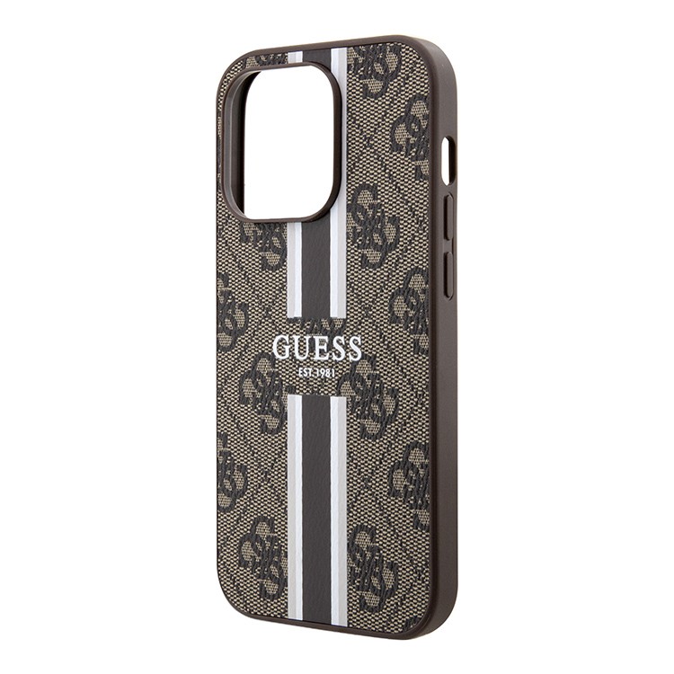 Чехол для iPhone 15 Pro Max GUESS PU Stripes Hard Brown MagSafe, картинка 1