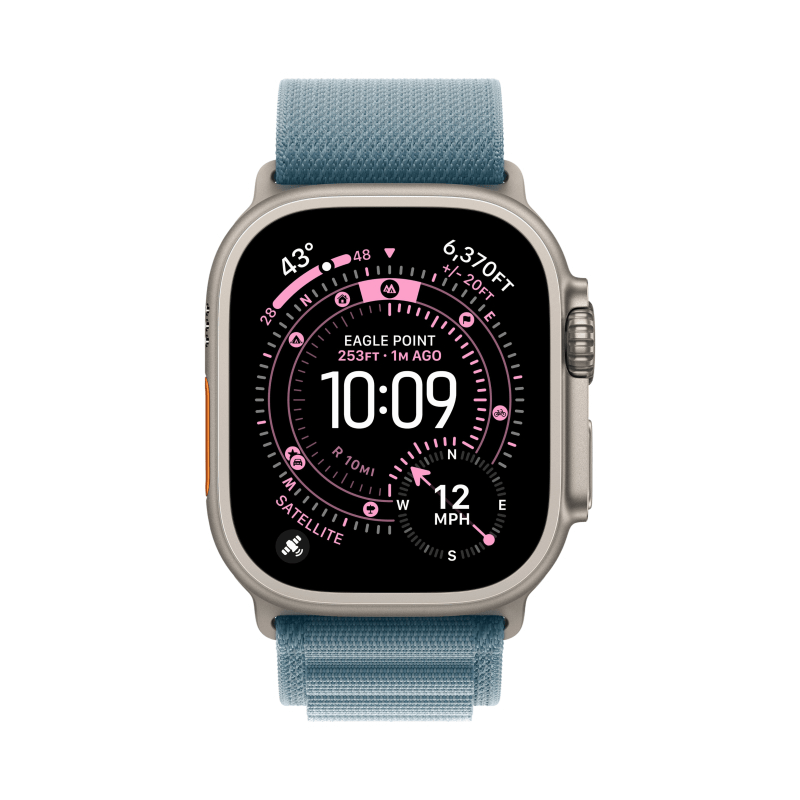 Apple Watch Ultra 3 GPS, 49 мм, натуральный титан, ремешок Alpine Loop цвета «Light Blue», картинка 2
