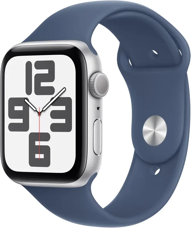 Apple Watch SE 2024, 44 мм, алюминий цвета «Silver», спортивный ремешок цвета «Blue» S/M, картинка 1