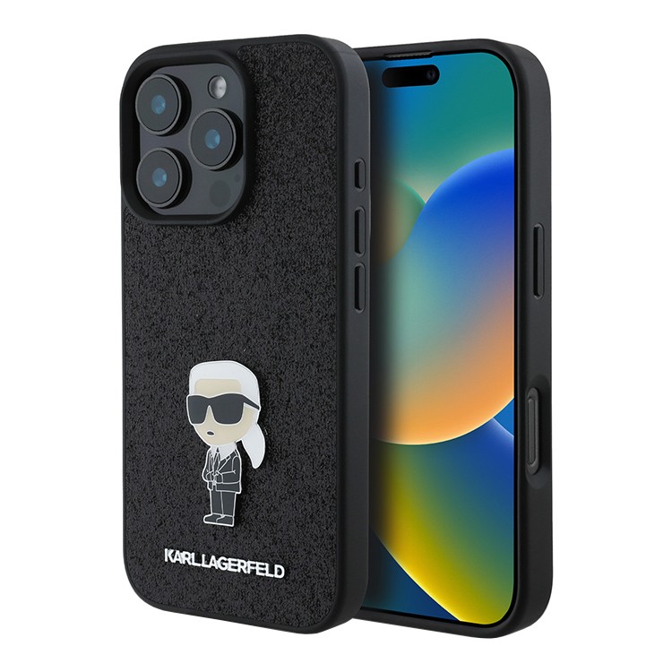 Чехол для iPhone 16 Pro Max KARL LAGERFELD Liquid Glitter NFT Karl Ikonic Hard Transparter/Black, картинка 1