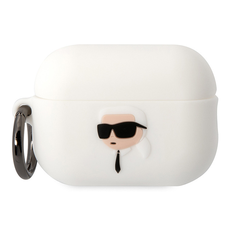 Чехол для AirPods Pro 2 KARL LAGERFELD Silicone case with ring NFT 3D Karl White, картинка 1