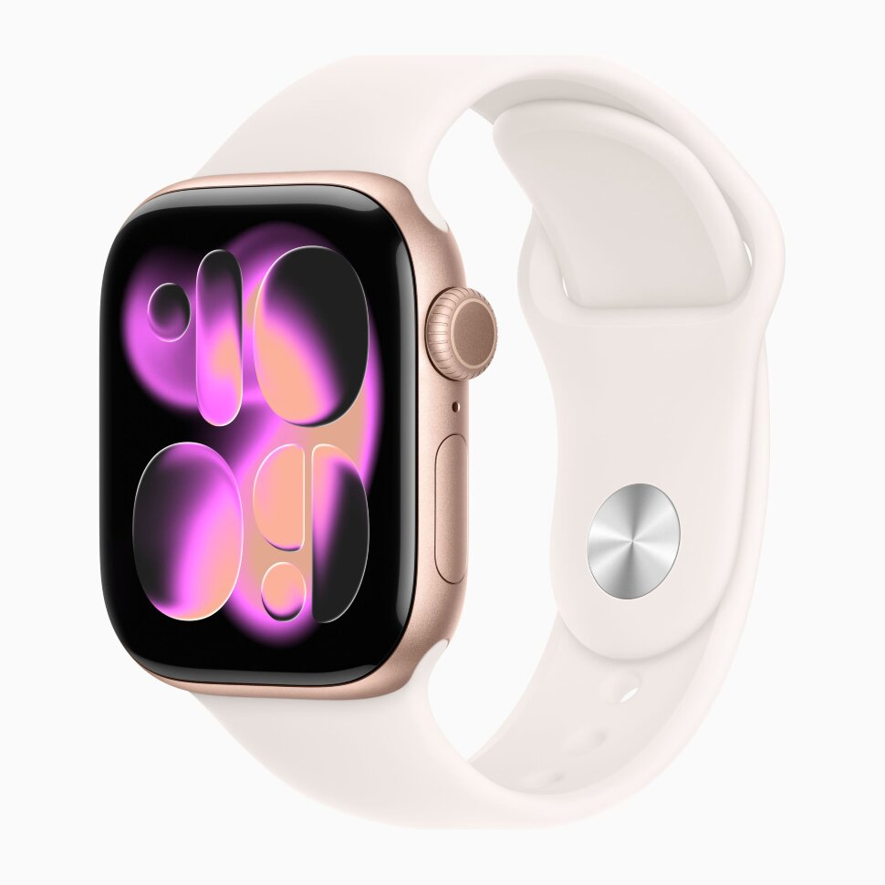 Apple Watch Series 11 GPS 42 мм, алюминий цвета «Rose Gold», спортивный ремешок цвета «Light Blush»