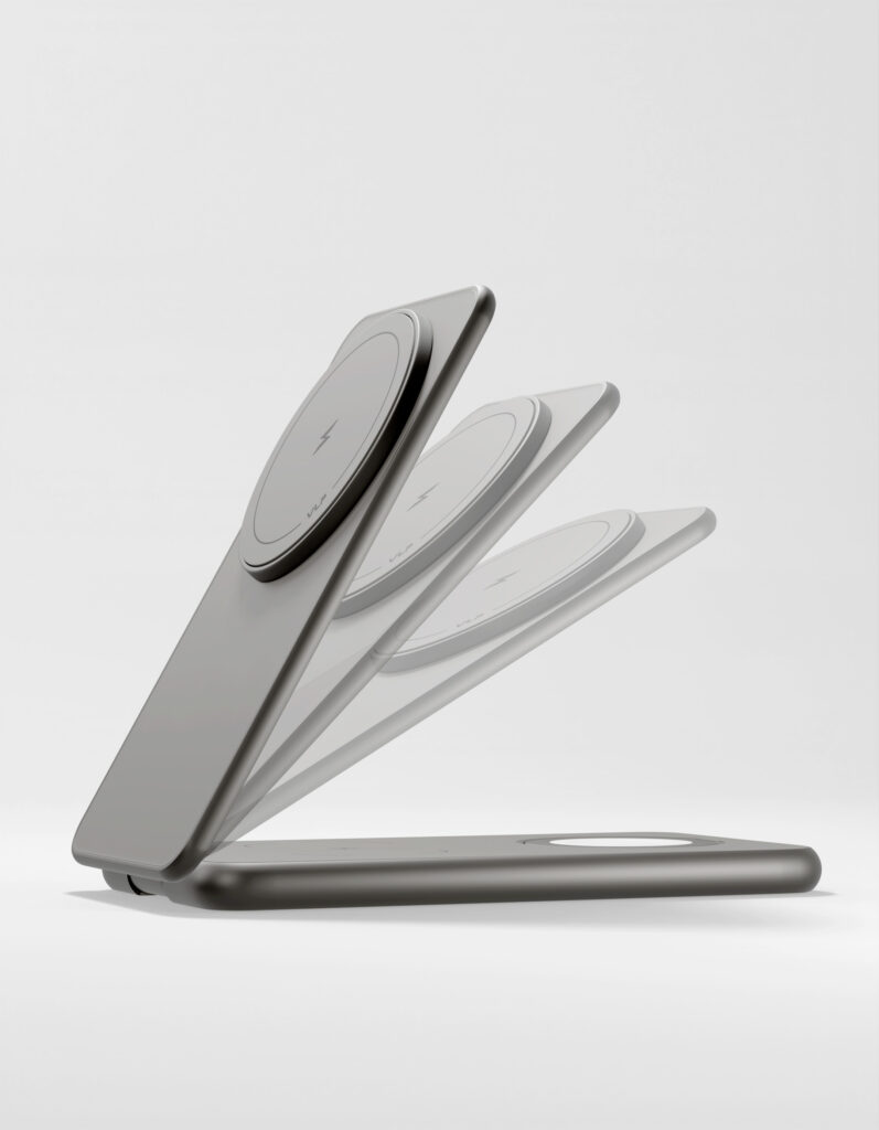 Беспроводное зарядное устройство VLP Alum Power Pro 3 in 1, натуральный титан, картинка 5