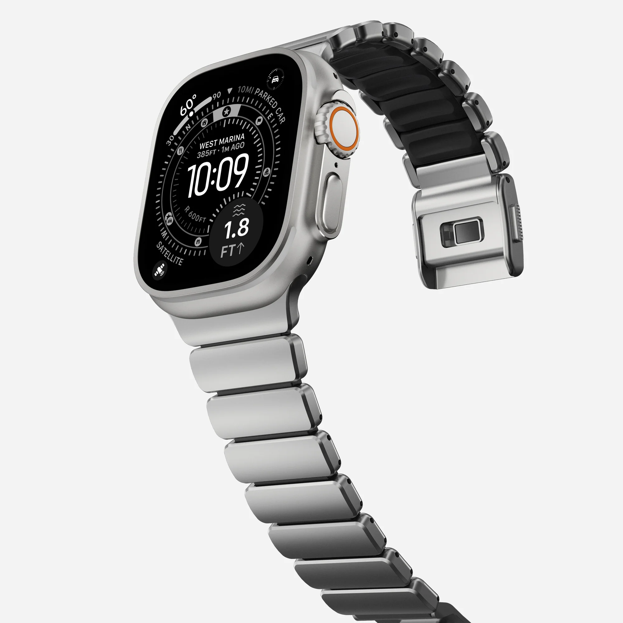 Ремешок Stratos Band Ultra Orange для Apple Watch 44/49mm Silver Metal, картинка 7