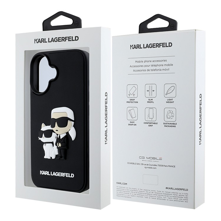 Чехол для iPhone 16 KARL LAGERFELD 3D Rubber NFT Karl & Choupette Hard Black, картинка 5