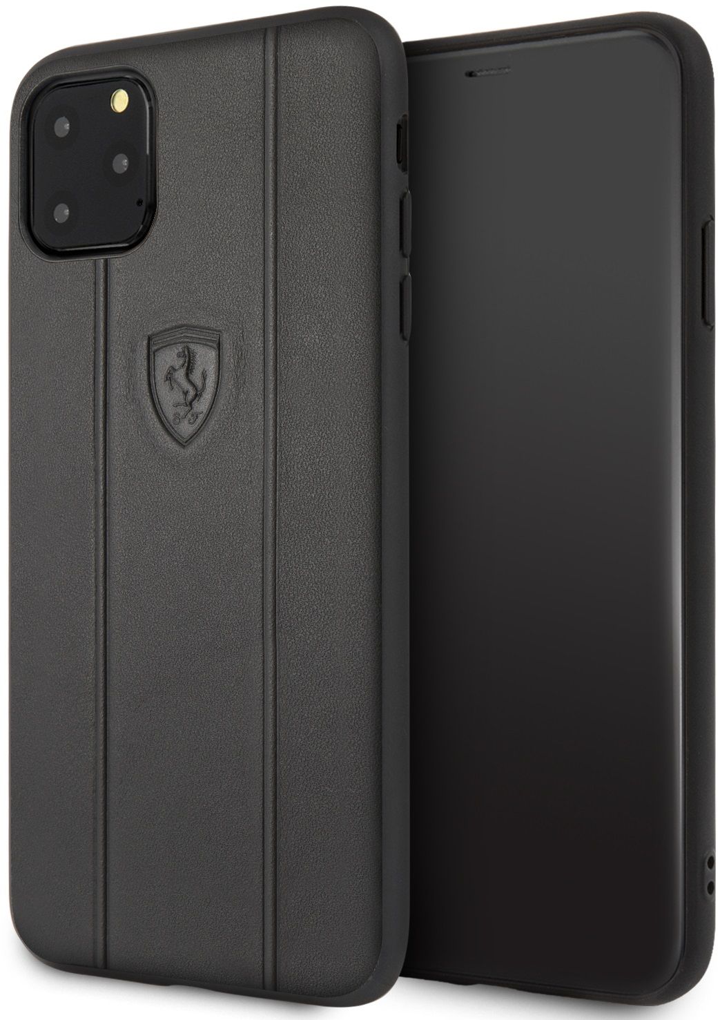 Чехол Ferrari для iPhone 11 Pro Max Stamped logo Embossed lines Hard Leather Black