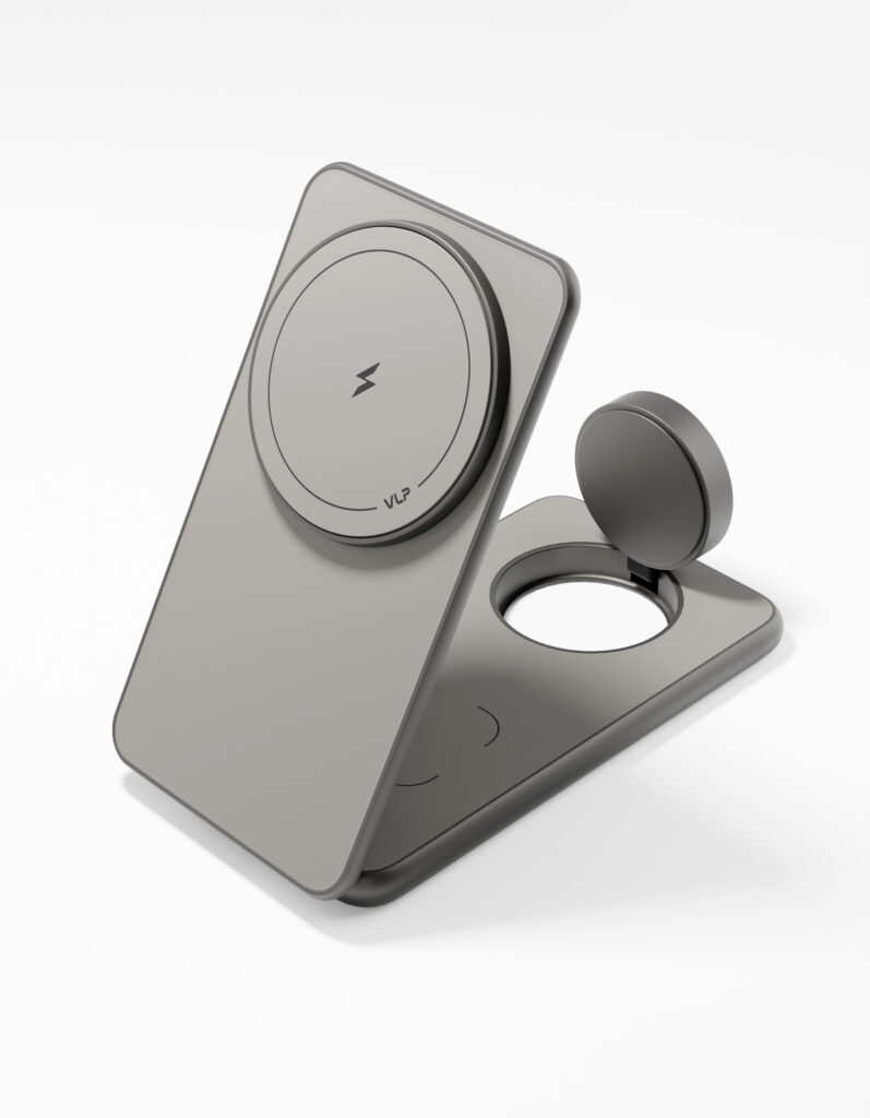 Беспроводное зарядное устройство VLP Alum Power Pro 3 in 1, натуральный титан, картинка 1