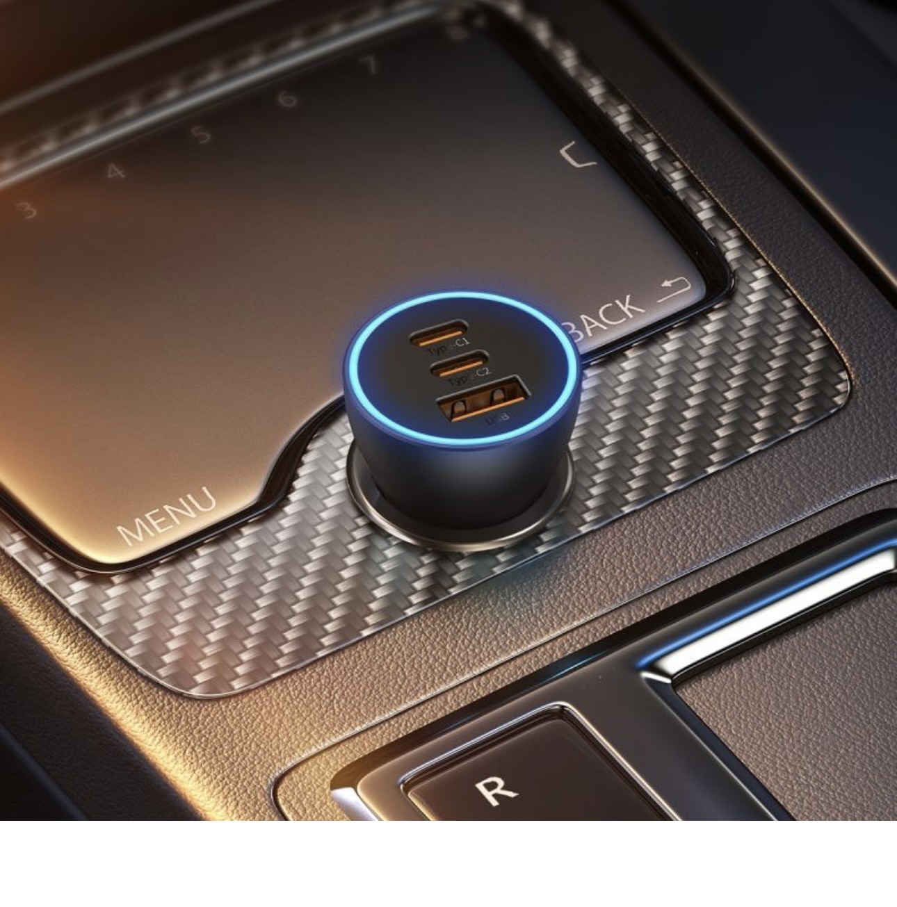 Автомобильное ЗУ Baseus Dual Quick Charger USB+Type-C 65W Gray/Blue, картинка 9