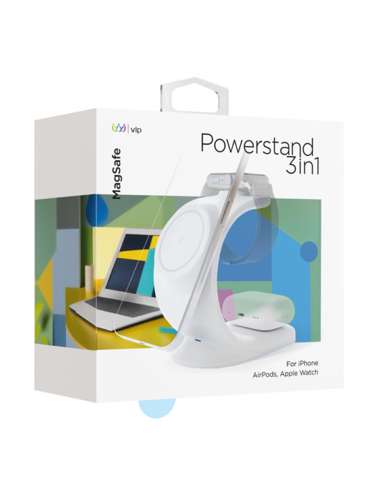 Беспроводное зарядное устройство VLP Powerstand 3 in 1 для Apple, белое, картинка 4