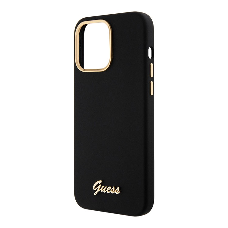 Чехол для iPhone 15 Pro Max GUESS Silikone Gold metal logo Camera fhame Hard Black , картинка 1