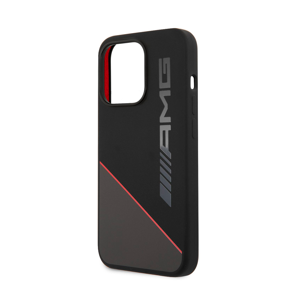 Чехол для iPhone 16 Pro AMG Liquid Silicone Two tones Red line Melal Camera Hard Black MagSafe, картинка 2