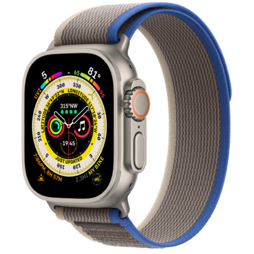 Apple Watch Ultra GPS + Cellular, 49 мм, Titanium, ремешок Trail синего/серого цвета