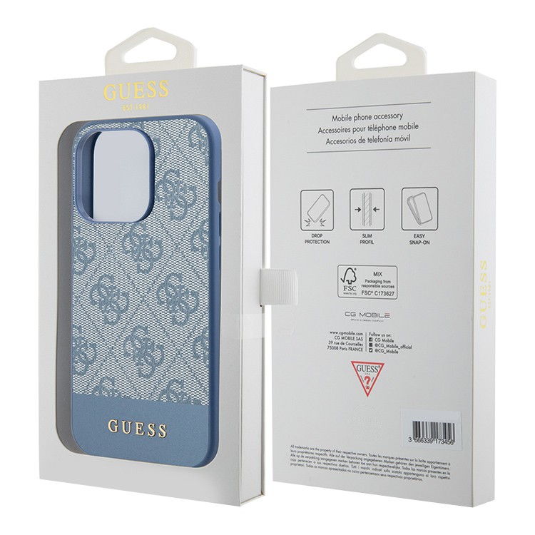 Чехол для iPhone 15 Pro Max GUESS PU Bottom stripe Metal logo Hard Blue, картинка 5