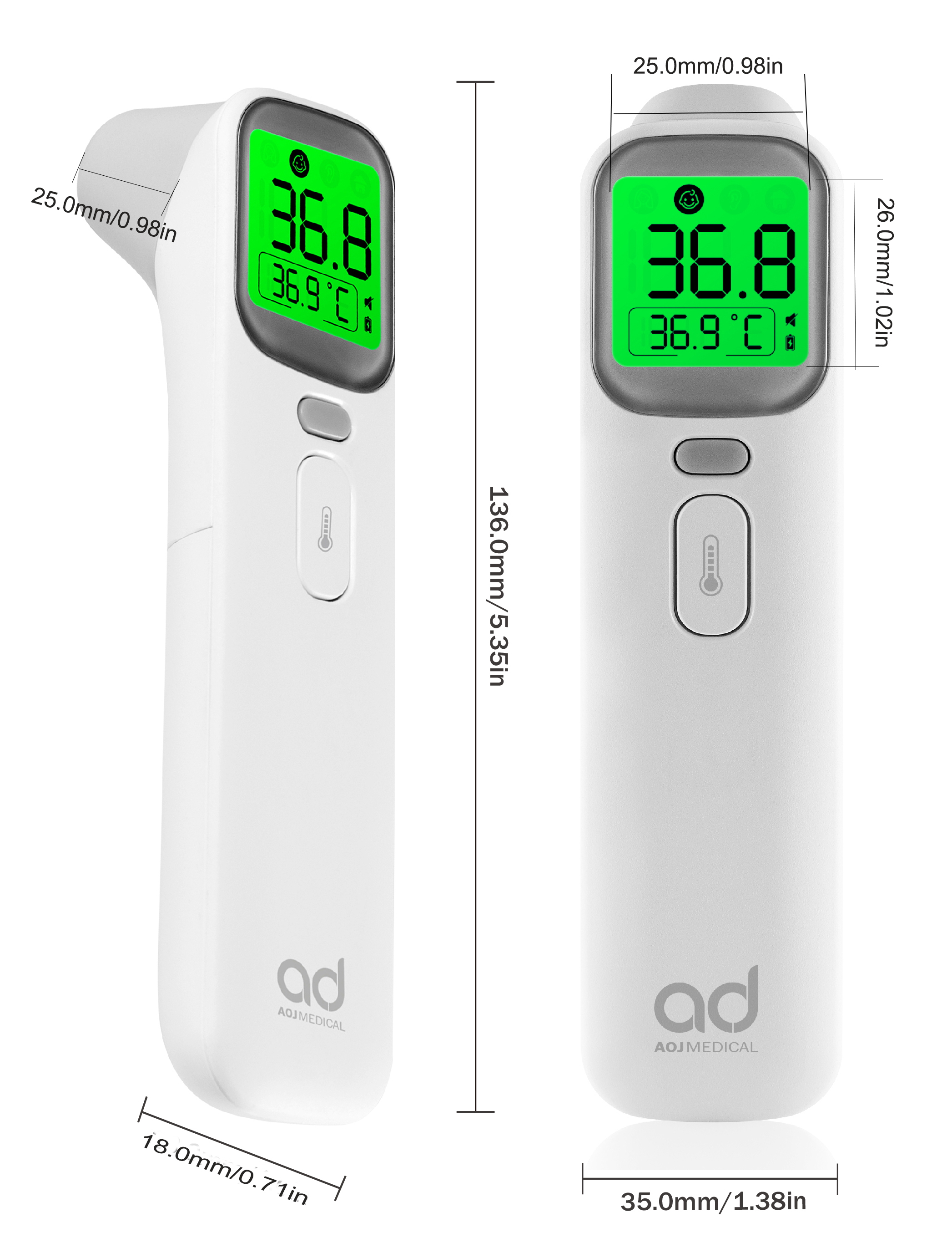 Бесконтактный инфракрасный термометр AOJ Medical Smart AOJ-20A (Белый), слайд 2