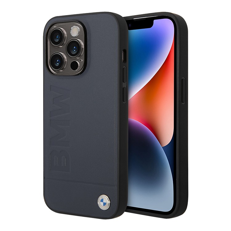 Чехол для iPhone 14 Pro Max BMW Signature Leather Logo imprint Hard (MagSafe),тёмно-синий, картинка 1