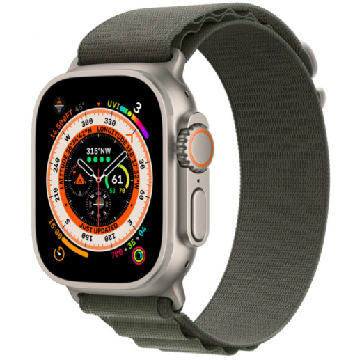Apple Watch Ultra GPS + Cellular, 49 мм, Titanium, ремешок Alpine зеленого цвета, слайд 1
