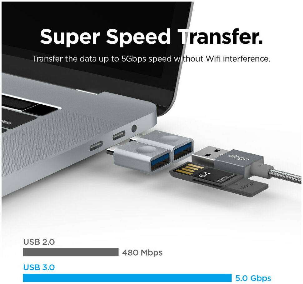 Адаптер Elago USB-C to USB-A Micro Aluminium LED Silver, картинка 4