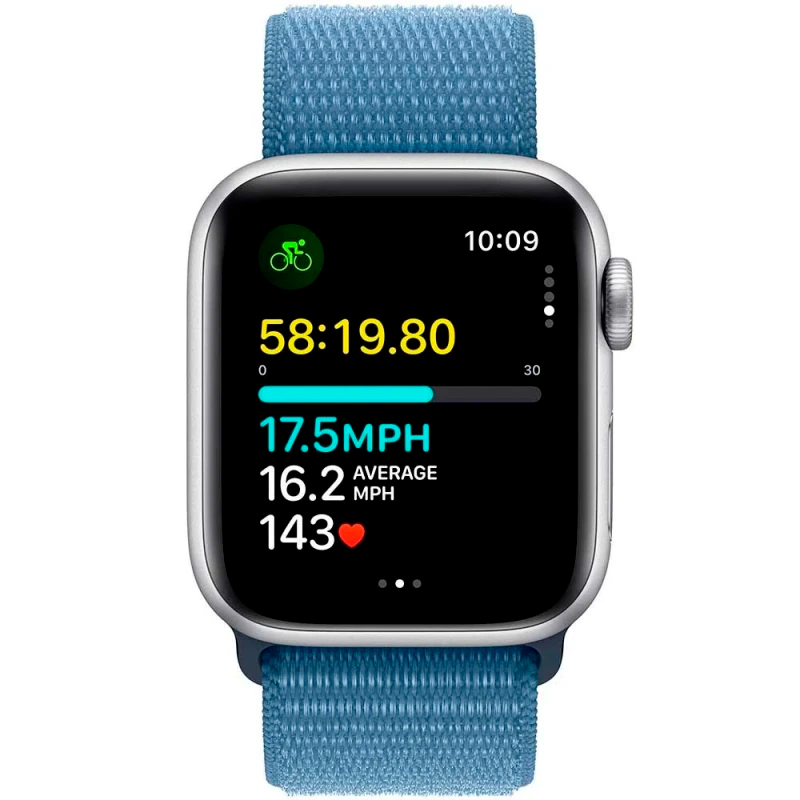Apple Watch SE 2023, 44 мм, алюминий цвета «Silver», спортивный ремешок цвета «Blue» M/L, картинка 3