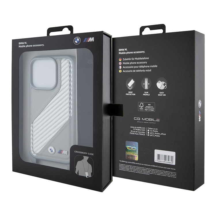 Чехол для iPhone 16 Pro Max BMW Crossbody PU Cardon stripe Metal logo Hard Grey, картинка 5