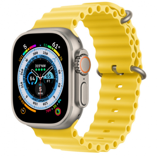 Apple Watch Ultra GPS + Cellular, 49 мм, Titanium, ремешок Ocean желтого цвета, картинка 1