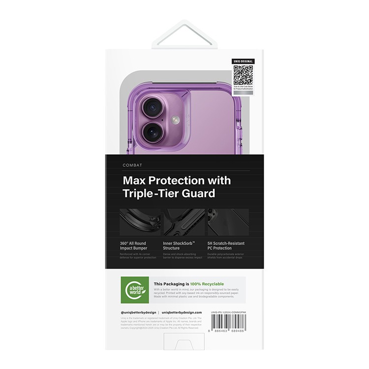Чехол для iPhone 16 UNIQ Combat Magnets Grape Pink, картинка 5
