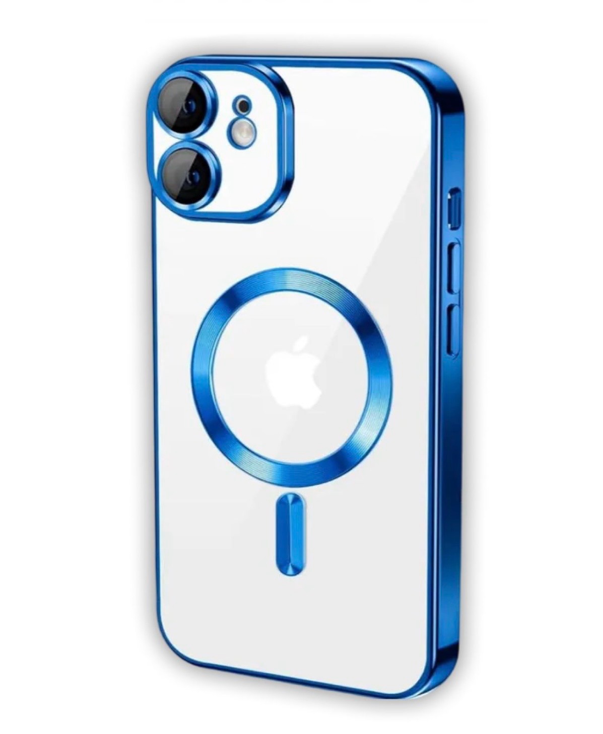 Чехол для iPhone 12 MagSafe прозрачный с защитой камер, синий, картинка 1