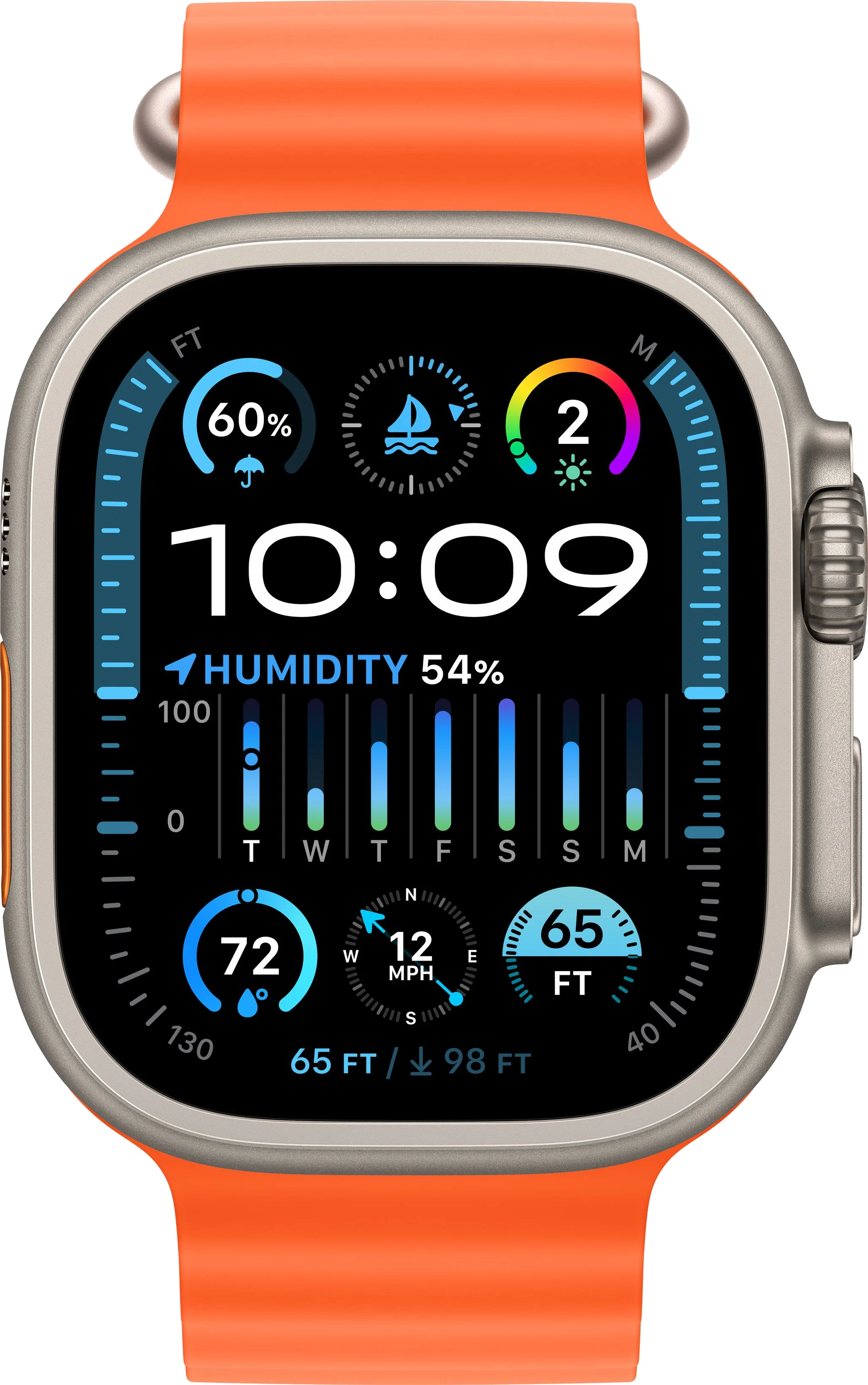 Apple Watch Ultra 2 GPS, 49 мм, корпус из титана, ремешок Ocean оранжевого цвета, картинка 2