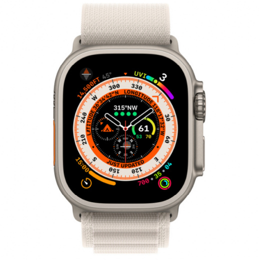 Apple Watch Ultra GPS + Cellular, 49 мм, Titanium, ремешок Alpine цвета «сияющая звезда», слайд 2