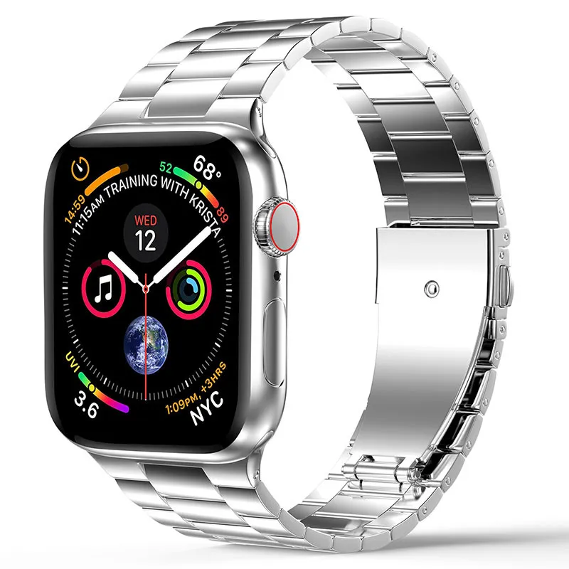 Ремешок для Apple Watch блочный 3 звена 42/44/45/49mm серебро, картинка 1