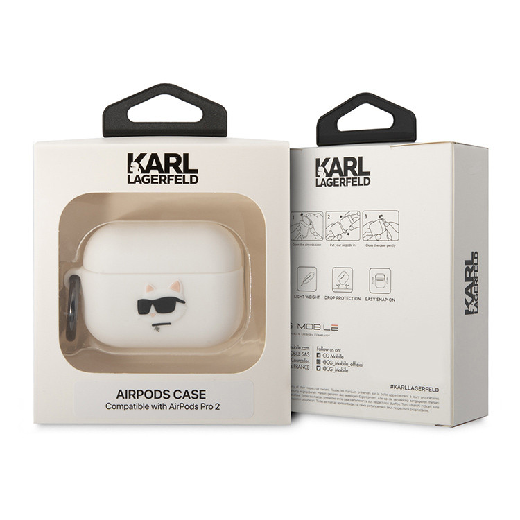 Чехол для AirPods Pro 2 KARL LAGERFELD Silicone case with ring NFT 3D Choupette White, картинка 4