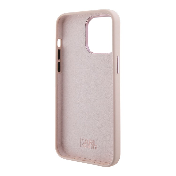 Чехол для iPhone 15 Pro Max KARL LAGERFELD Liquid silicone NFT Choupette metal pin Hard Pink, картинка 4
