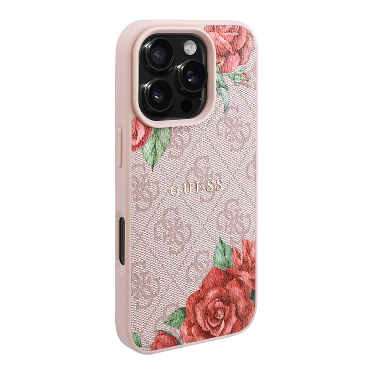 Чехол для iPhone 16 Pro GUESS PU Flowers Roses Hard Pink MagSafe  , картинка 3