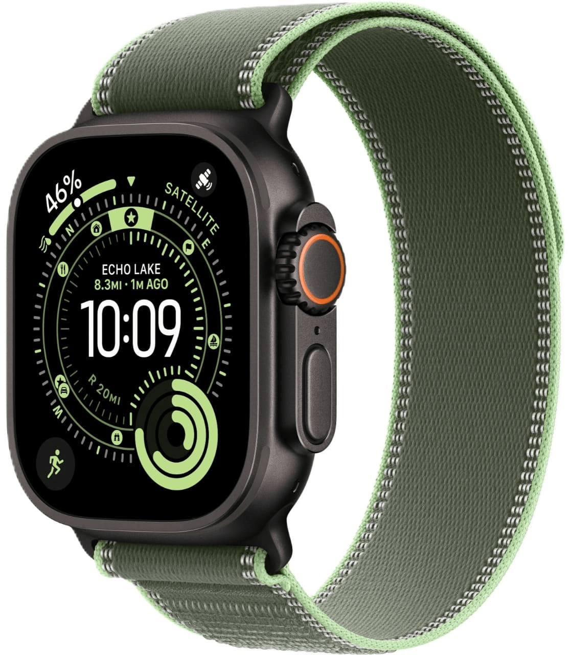 Apple Watch Ultra 3 GPS, 49 мм, черный титан, ремешок Trail Loop цвета «Green/Neon»