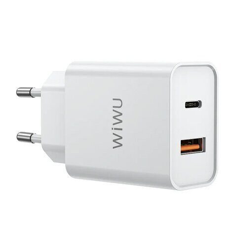 Сетевое Зарядное Устройство WiWU Quick 20W USB + Type-C Fast Charger White, картинка 1