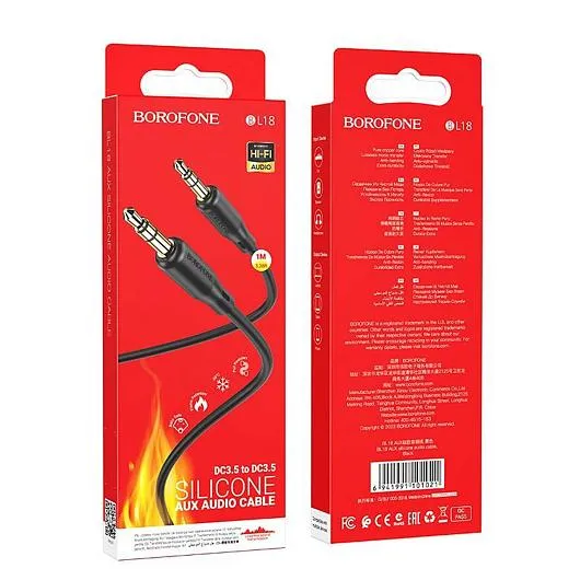 Кабель Borofone Silicone audio conversion cable 3.5mm AUX Type-C 1M Black, картинка 2