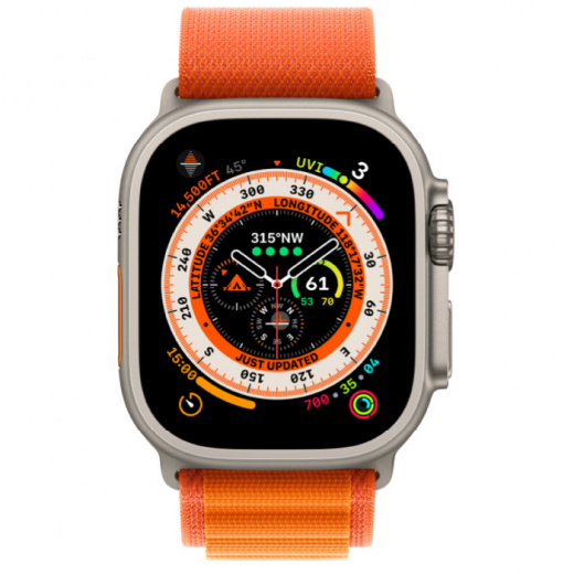 Apple Watch Ultra GPS + Cellular, 49 мм, Titanium, ремешок Alpine оранжевого цвета, слайд 2