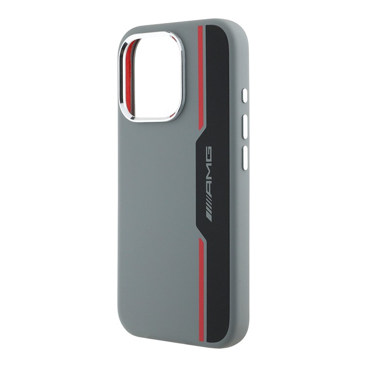 Чехол для iPhone 16 Pro Max AMG Liquid Silicone Bow lines Melal Camera Hard Grey/Red MagSafe, картинка 3