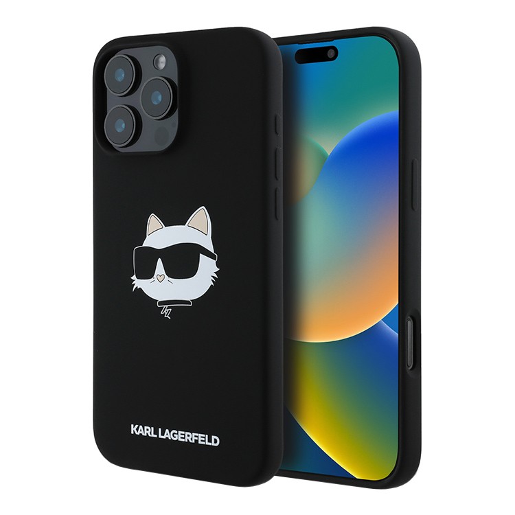 Чехол для iPhone 16 Pro Max KARL LAGERFELD Liquid Silicone NFT Karl & Choupette Hard Black MagSafe, картинка 1