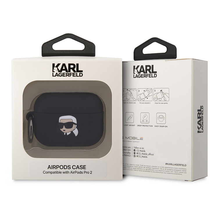 Чехол для AirPods Pro 2 KARL LAGERFELD Silicone case with ring NFT 3D Karl Black, картинка 4